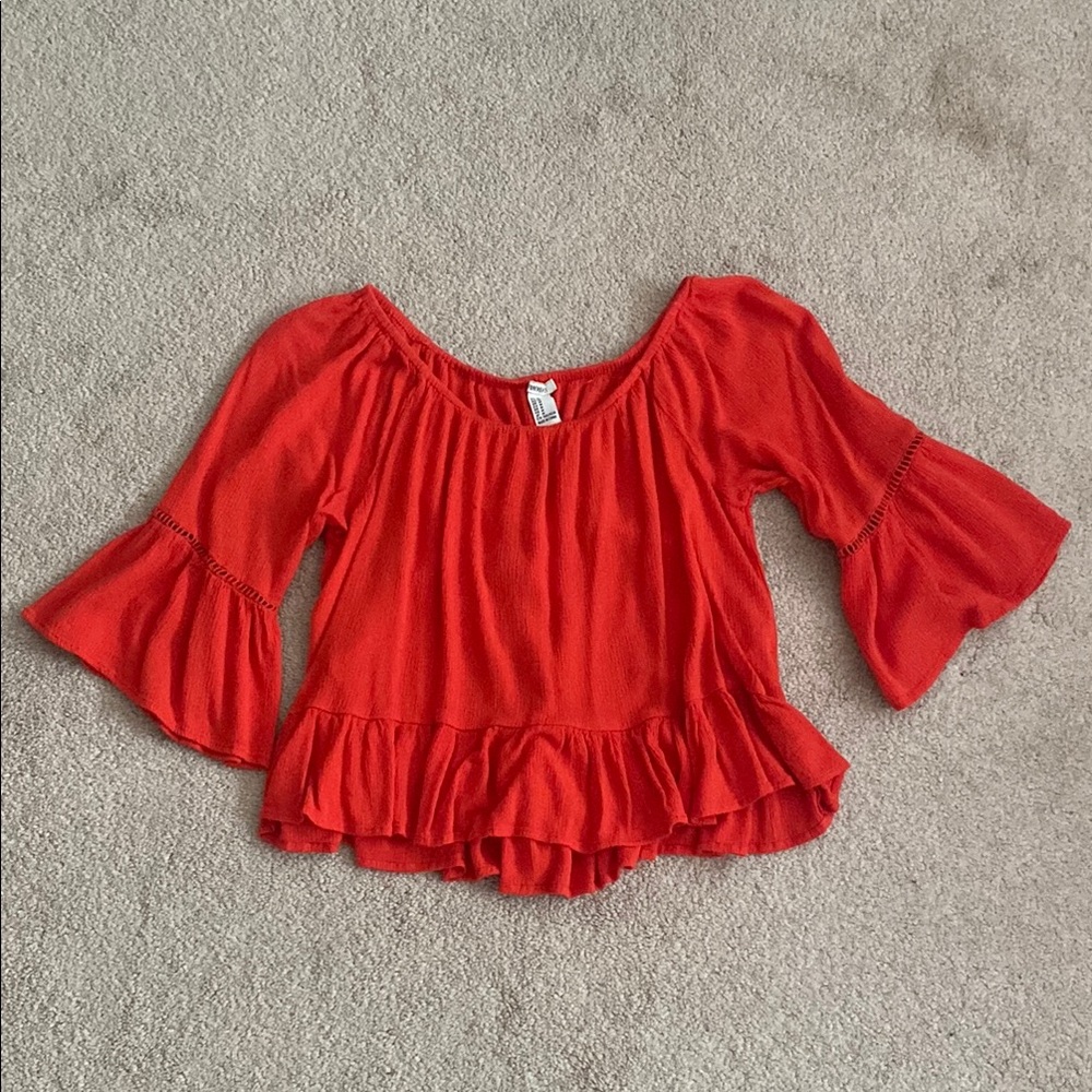 FOREVER 21 Red Flowy Bell Sleeve Top